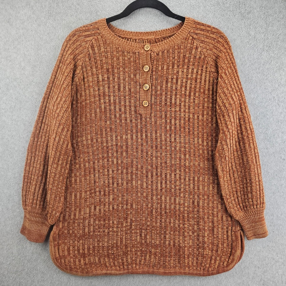 UNIVERSAL THREAD Sweater Women L Brown Henley Ribbed Knit Casual Cozy Fall Top